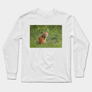 Red fox kit in the grass Long Sleeve T-Shirt